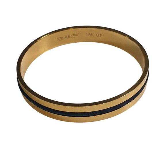 Ashley Bridget 18K Gold Plated Bangle Bracelet Black Hair Tie Designer Mom Gift - Picture 1 of 5